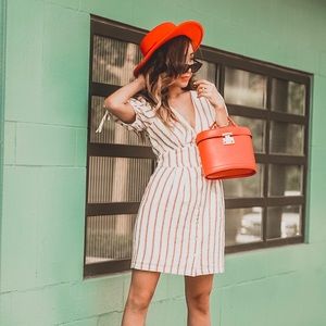 Low Cut Plunging Striped Mini Dress